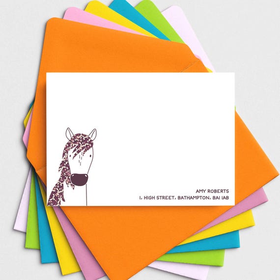 Pack of Pretty Pony Personalised Note Cards and Envelopes • Horses Letter Writing Set • Quality Note Cards • Horse Lovers • Gift for Girls