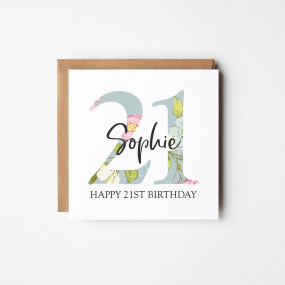 21st Birthday Card • Personalised 21st Birthday Card for Her • Daughter • Friend • Auntie • Cousin • Sister • Floral 21st Card