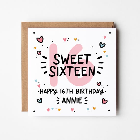 16th Birthday Card • Personalised Sweet Sixteen Birthday Card For Girls • Personalised 16th Birthday Card •