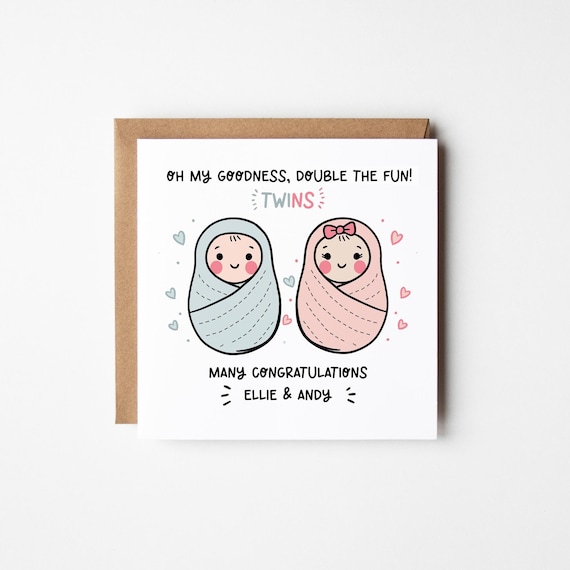 Twins Card Boys/Girls • Personalised Twins Boys Card • Personalised Twins Girls Card • Congratulations Twins Card • Baby Reveal