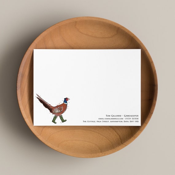 Pack of Pheasant Note Cards and Envelopes • Personalised Note Cards • Personalised Stationery • Pheasant in Wellies • 1st Anniversary Gift