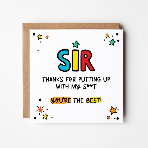 Funny Thank You Sir Teacher Card • Personalised Card for Sir • Cheeky Thank You Teacher Card • Thank You Teacher Appreciation Card