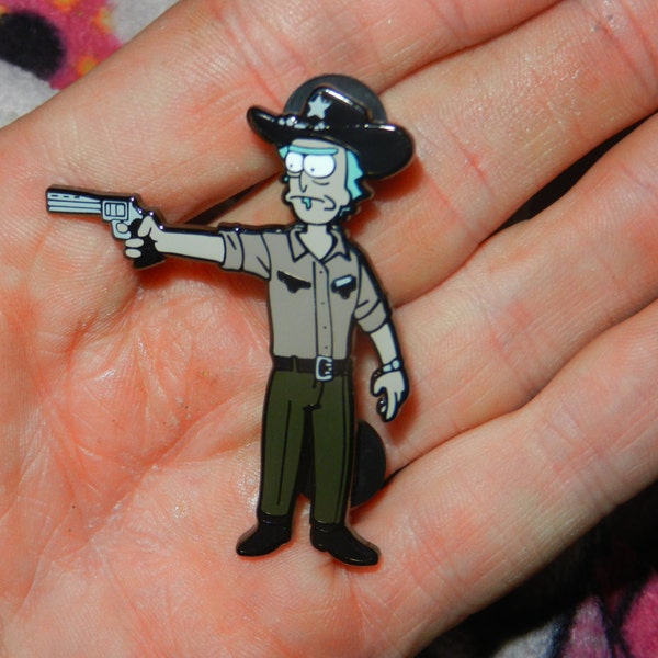 Rick and Morty Pin "Rick Grimes" The Walking Dead Mash Up Free Shipping U.S.