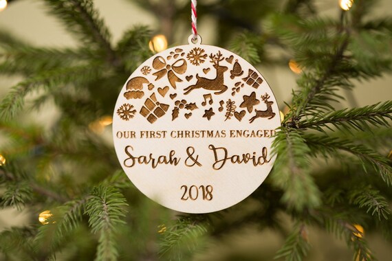 Our First Christmas Engaged Ornament Personalized Engagement Etsy