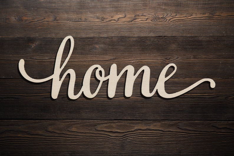 Home Script Word Home Wood Sign Wooden Words Sign Art Etsy