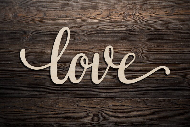 Love Script Word Wood Sign Wooden Words Art Image 0