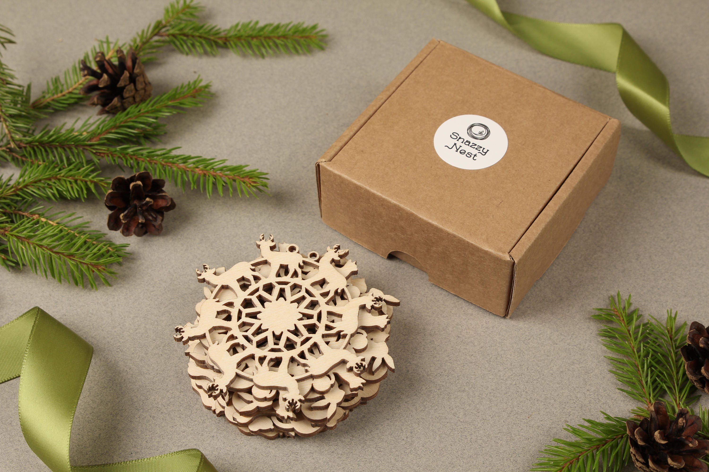 Set Of 8 Christmas Ornaments Unique Ornament Wooden Etsy