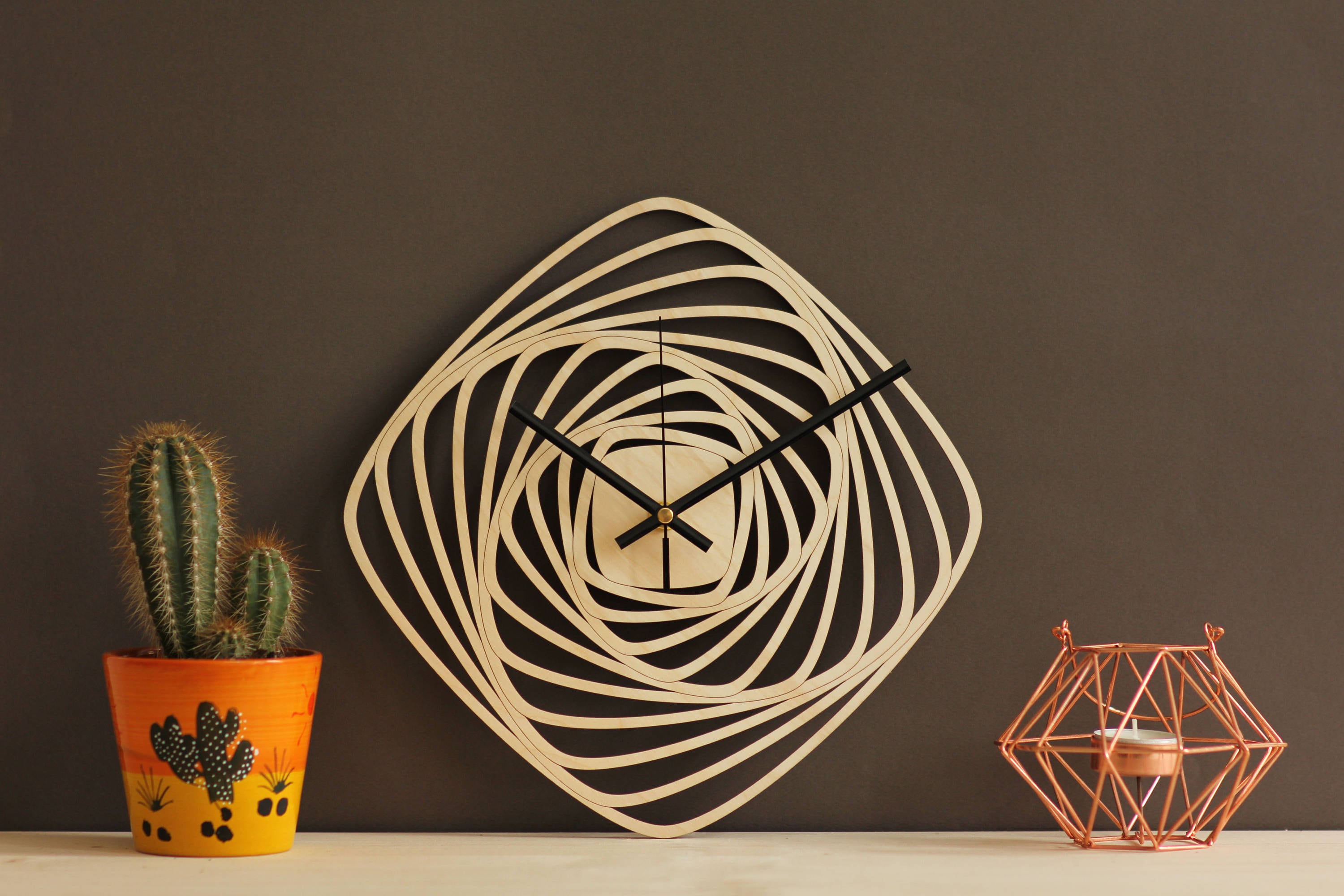 Unique wall clock Modern clocks Geometric clock Wooden wall Etsy
