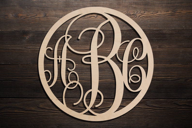 Wooden Monogram Unfinished Vine Script Wood Image 0