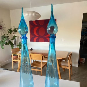 Vintage Empoli Jenie bottle pair blue decanters