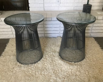 Vintage 1970’s chrome & glass side tables Platner style