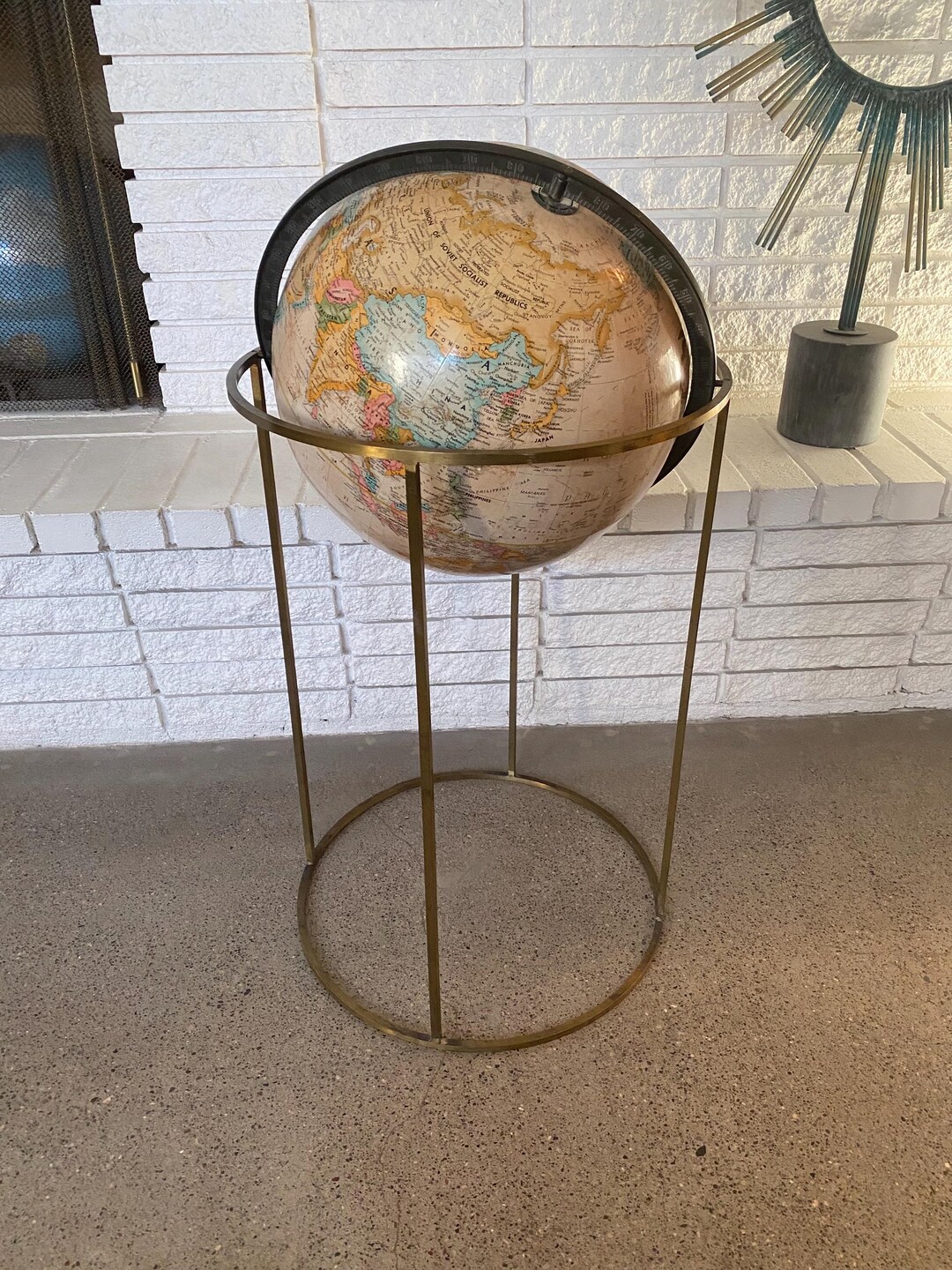 Paul Mccobb Replogle World Globe With Bronze Base Vintage Mid Century ...