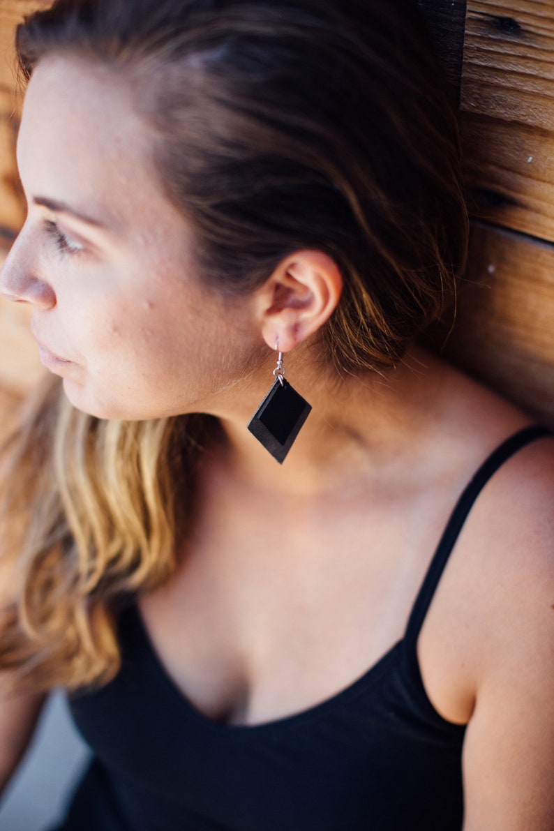 Black leather dangle drop earringdiffuser earringteardrop earringsdiamond earringspopular personalized jewelrygift for her
