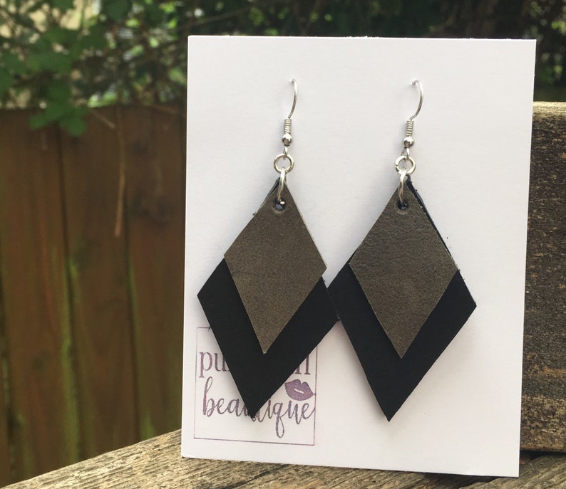 Black leather dangle drop earringdiffuser earringteardrop earringsdiamond earringspopular personalized jewelrygift for her