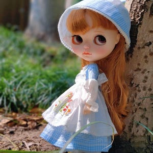 Handmade Blythe Outfit, Vestido retro,Ropa de criada,Delantal,embroidery