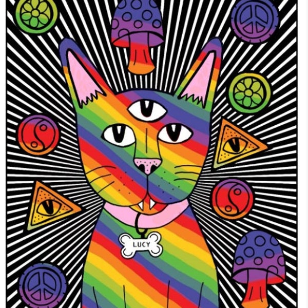 Trippy Kitty Rainbow Cat Print DOWNLOAD