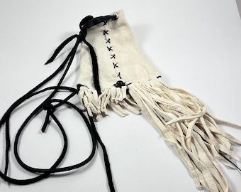 Deer Leather medicine bag/pouch. Soft deer leather medicine bag, fringed medicine bag, deer leather, bone beads