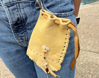 Deer Leather medicine bag/pouch. leather medicine bag, fringed medicine bag, leather, bone bead