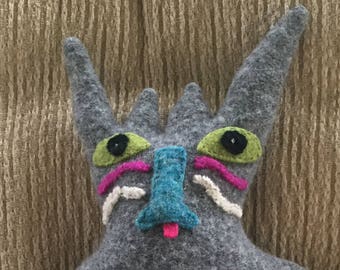 Wild Woolly Upcycled Sweater Monster Plush Toy Gray and Teal Blue