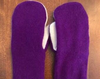 100% Cashmere and Cashmere-Lined Orchid Purple and Cream Upcycled