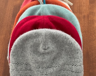 100% Cashmere/Cashmere Lined  Women's Hat Extra Soft and Warm Upcycled Machine Wash and Dry