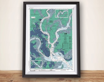 Charleston SC Nautical Chart Art Print: Marine Navigation Map