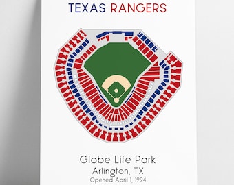 Texas Rangers, MLB Stadium Map, Ballpark Map, Baseball Stadium Map, Gift for Him, Stadium Seating Chart, Man Cave