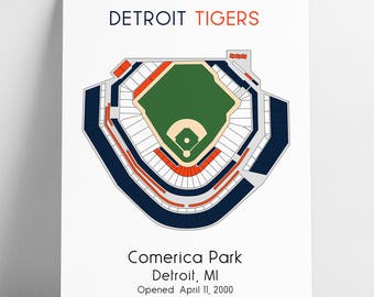 Detroit Tigers MLB Stadium Map, Comerica Park, Ballpark Map, Baseball Stadium Map, Gift for Him, Stadium Seating Chart, Man Cave