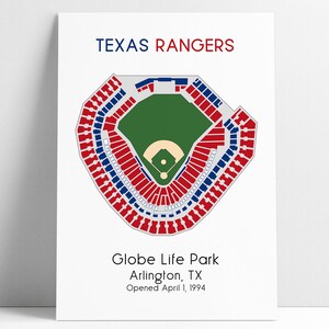 Texas Rangers, MLB Stadium Map, Ballpark Map, Baseball Stadium Map, Gift for Him, Stadium Seating Chart, Man Cave