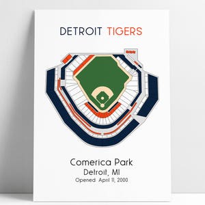 Detroit Tigers MLB Stadium Map, Comerica Park, Ballpark Map, Baseball Stadium Map, Gift for Him, Stadium Seating Chart, Man Cave