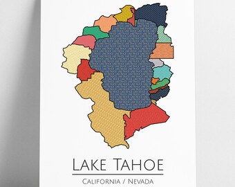 Lake Tahoe Neighborhoods Map Art Poster Lake House Decor Print, Lake Tahoe Print, Lake Tahoe Poster, Home Decor, Lake Tahoe Map Print