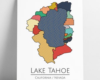 Lake Tahoe Neighborhoods Map Art Poster Lake House Decor Print, Lake Tahoe Print, Lake Tahoe Poster, Home Decor, Lake Tahoe Map Print