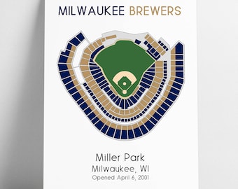 Milwaukee Brewers Miller Park,  MLB Stadium Map, Ballpark Map, Baseball Stadium Map, Gift for Him, Stadium Seating Chart, Man Cave