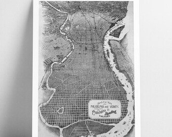 Philadelphia PA Vintage Map Art Print Historic Philly Map Poster