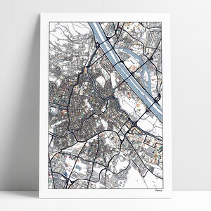 Vienna Austria Map Art Print: Abstract Cityscape Poster