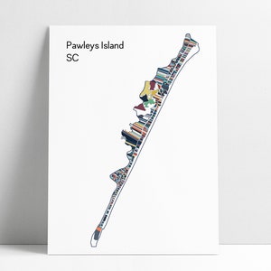 Pawley's Island SC Karte Kunstdruck Strand Haus Dekor Housewarming Geschenk Danke Abstrakte Wand Kunst Poster Pawleys Island South Carolina Beach