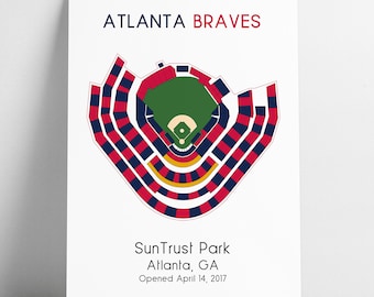 Atlanta Braves MLB Stadium Map, Baseball Stadium Map, Ballpark Map, Gift for Him, Stadium Seating Chart, Man Cave