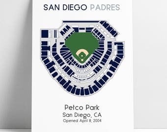 San Diego Padres Petco Park, MLB Stadium Map, Ballpark Map, Baseball Stadium Map, Gift for Him, Stadium Seating Chart, Man Cave