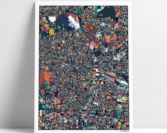 LA Abstract Art City Map Print Home Decor, Los Angeles CA Map Art Poster, Los Angeles California Gifts