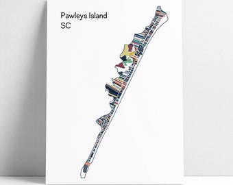 Pawleys Island SC Map Art Print: Abstract Beach House Decor