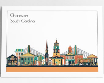 Charleston SC Cityscape Skyline Wall Art Print Home Decor Office Decor Housewarming Gift Poster Charleston City Skyline - 3 Different Colors