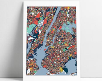 New York City NYC Map Artwork Print Wall Art Home Decor Housewarming Moving Gift Favorite Place The Big Apple City Streets