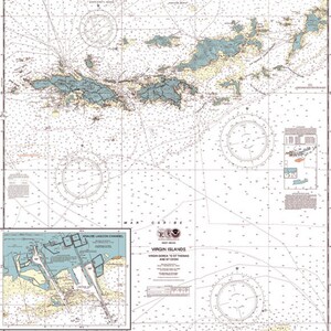 Mapa das Ilhas Virgens dos EUA, Mapa de Carta Náutica, Ilhas Virgens, Decoração de Casa de Praia, Ilhas Virgens dos EUA, Impressão de Ilha, USVI, Arte de Mapa