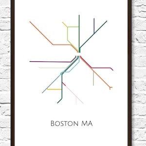 Boston, Boston Subway, Subway Art, Boston Metro Map, Boston Map, Boston Art, Boston Poster, Transit Map, Subway Map, Subway Poster Art image 1