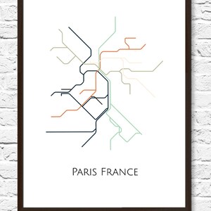 Plan du métro de Paris, plan des transports en commun, art de Paris France, art du plan de Paris, plan du métro, art poster métro, métro parisien, plan du métro parisien