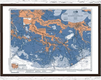 Impresión artística del mapa náutico de la NOAA de Nueva Orleans, Luisiana, arte de Nueva Orleans, póster de Nueva Orleans, impresión de Nueva Orleans, póster de Nueva Orleans