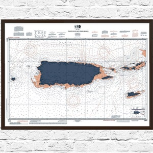 Puerto Rico Nautical Chart Map Art Poster Print, Puerto Rico Map, Puerto Rico Poster, Puerto Rico Print, Nautical Chart, Boating, Sailing