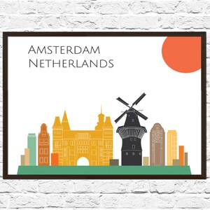 Amsterdam Cityscape Skyline Poster Print, Amsterdam Art, Skyline, Cityscape, Amsterdam Print, City Print, City Poster, Amsterdam Skyline