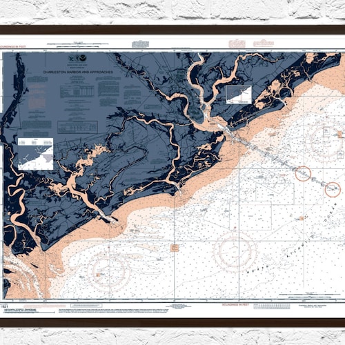 Charleston SC Nautical Chart Map Art Poster Print Charleston Etsy