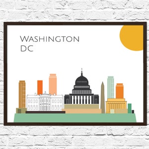 Washington DC Skyline Kunstdruck Washington DC Kunst Skyline Stadtbild Washington Print City Poster Wandkunst DC Skyline Abstrakt
